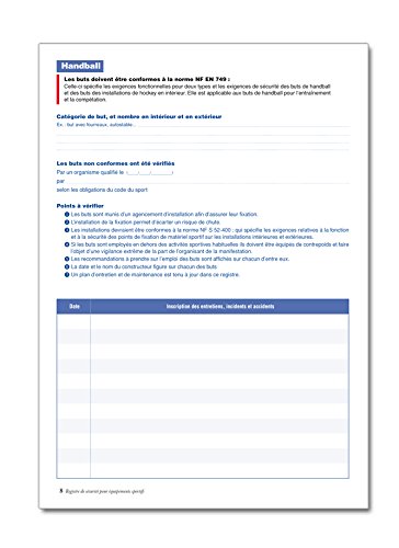 Registre de sécurité pour équipements sportifs - P004