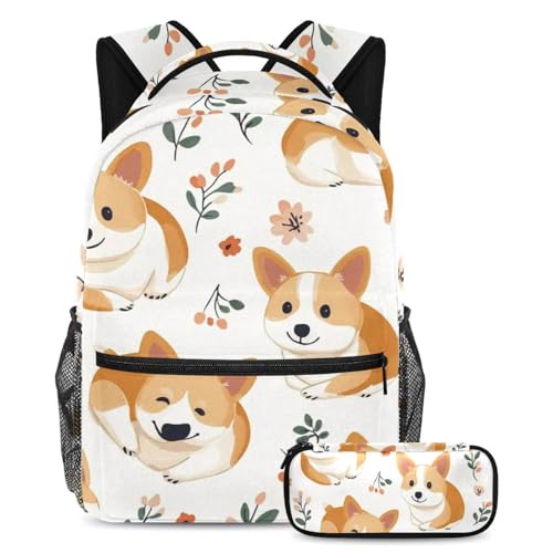 Cartable grande capacité solide contre les fermetures cassées ado motif Corgi