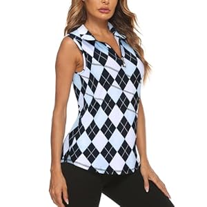 Koscacy Women’s Sleeveless Golf Tennis Polo Shirts Zip Up Dry Fit Workout Tank Tops Athletic Shirt