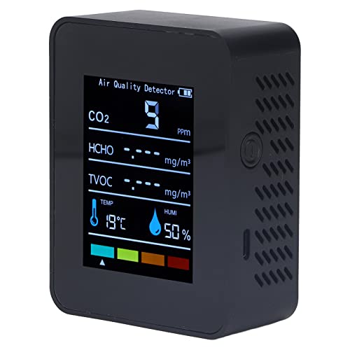 Black Co2 Carbon, Detector Co2 Humidity Air Quality Monitor Meter Carbon Dioxide Airflow & Dioxide Detector LCD TVOC HCHO Temperature