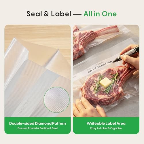 Image of FRESKO Vacuum Sealer Bags Rolls with Write-On Labels, 11 inch x 20' 2 Pack Bags