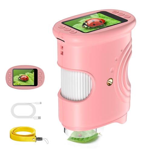 1000X Portatil Digital Microscopio Niños: Magnifying Glass para 2.0' IPS Pantalla - Regalo Original 4-12 Años Niña Infantil - Lupas Gran Aumento con Luz - Ciencia Experimentos Juguetes Rosa