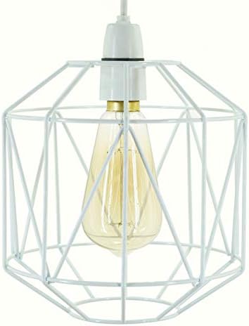 Retro Design Light Shade - Metal Wire Basket Cage Lamp Shade - Ceiling Pendant Light Shade  Wire Cage Lamp Shade - Vintage Industrial Style - Metal Lamp Shade - Easy Fit - White