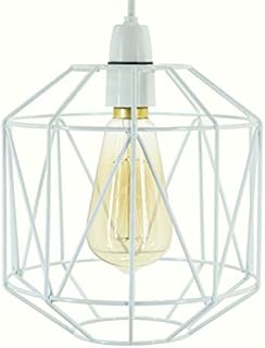 Retro Design Light Shade - Metal Wire Basket Cage Lamp Shade - Ceiling Pendant Light Shade  Wire Cage Lamp Shade - Vintage Industrial Style - Metal Lamp Shade - Easy Fit - White