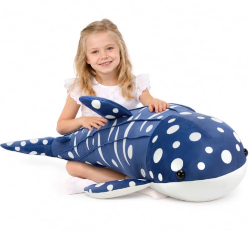 Image of Tezituor 43.3 Inch Giant Whale Shark Stuffed Animal, 4ft Large Stuffed Whale Shark Plush Body Pillow for Girls Boys, Soft Ocean Plush Toy Theme Birthday Gift for Kids Adults
