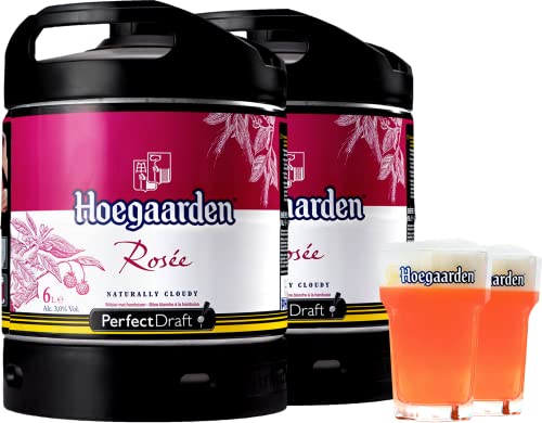 Pack 2 fûts de bière 6 litres Perfectdraft - 2 verres associés (Hoegaarden Rosée + 2 verres 33 cl)
