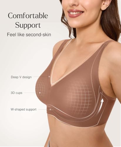 Popilush Wireless Comfortable Bras Womens Deep V Neck Brown M - image 2