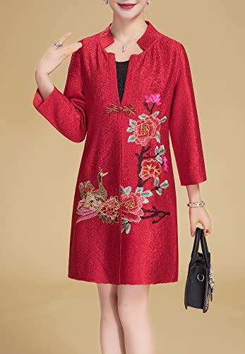Women's Traditional Embroidery Mandarin Duck Flowers Crinkled One Button Blazer Chinese Jacket3