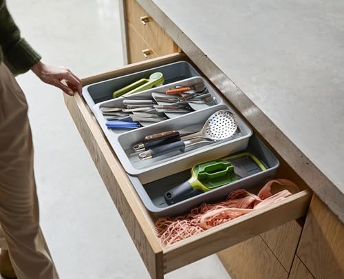 Image of Joseph Joseph DrawerStore Expanding Tiered Flatware Cutlery, Utensil, and Gadget Tray, Expandable In-Drawer Kitchen Space-Saving Organizer, Recycled Plastic