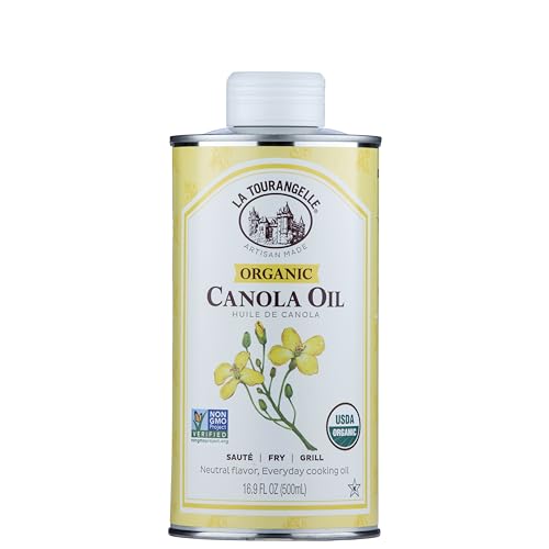 La Tourangelle, Organic Canola Oil, Expeller-Pressed Non-GMO Canola Seeds, Pesticide and Chemical Free, High Heat Neutral Cooking Oil, 16.9 Fl Oz