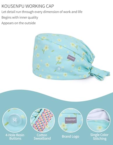 Image of Kousenpu Scrub Caps for Women, Adjustable Women's Surgical Cap with Buttons, Breathable Cute Design for Nurses and Doctors