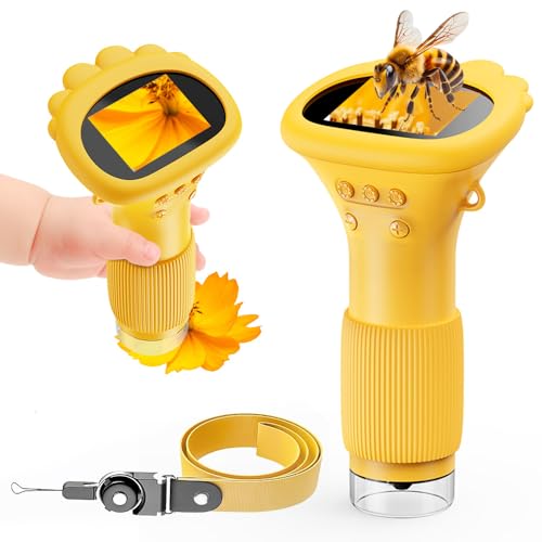 Prabensei - Microscopio per bambini, 2,0 pollici, 1000X, microscopio USB con 8 luci a LED regolabili, giocattolo...