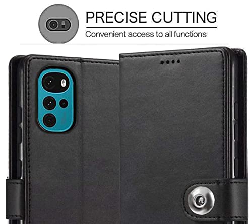 Image of SHINESTAR Ultimate Leather Finish Flip Back Cover for Motorola Moto G22 | Inside TPU & Inbuilt Stand | Wallet Style Back Cover Case for Motorola Moto G22 | Stylish Button Magnetic Closure - Black