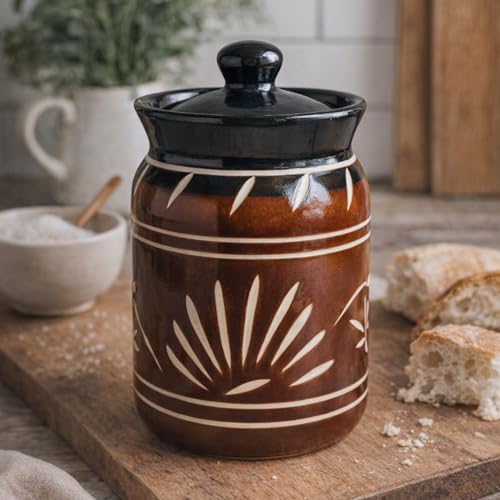 Image of Printed Ceramic Handglazed Pickle Jars Set of 1-1000 ML Each | 1 kg Achaar Martban Barni Jar with Lid | Ceramic Storage Jar Container Pickle /Achar, Chatney