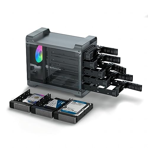 Yottamaster Aluminio Carcasa Raid para Disco Duro de 5 Bahías con Raid 0/1/3/5/10/JBOD (Span)/PM,Centrado en los Juegos Carcasa de 5 Bahías para HDD/SSD de 3,5"/2,5" [DF5RU3]