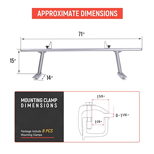 Image of Model APX2502-SLV Low-Profile Utility Aluminum Pick-Up Truck Ladder Rack with Load Stops