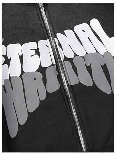 GORGLITTER Men's Full Zip Y2K Hoodie Graphic Lettter Print Long Sleeve Fashion Jacket Hooded Sweatshirt4