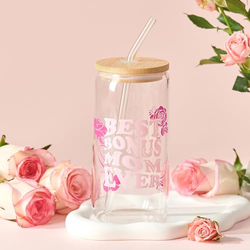 Bonus Mom Birthday Gifts Basket from Daughter Son, Mothers Day Birthday Unique Thank You Gift Set for Step Mom,Mother in Law, New Mom, Stepmother Glass Cup Bag Socks Candle Bracelet Keychain - Image 6