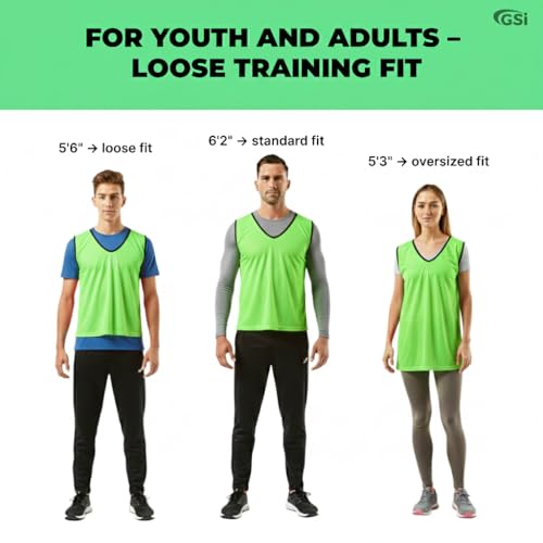 Image of GSi Sports Pinnies - Packs of 6 or 12 - Free Size - Mesh Training Vests for Soccer, Basketball - 6 Color Options