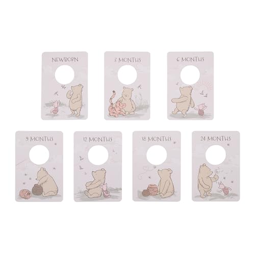 Image of NoJo Disney Classic Winnie The Pooh Ivory, Tan, and Sage Nursery Baby Closet Dividers - Set of 7 Newborn to 24 Months