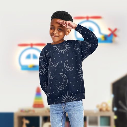 Sun Moon Stars Blue Kids Boys Hoodie Sweatshirt Crewneck Boys Sweat Shirt Sports 4T4