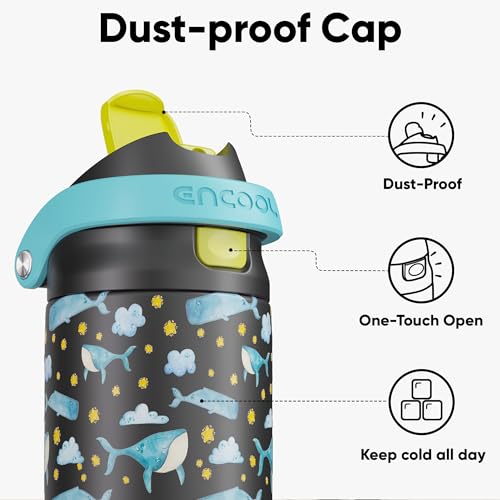 Image of ENCOOL Leakproof Insulated Water Bottle with Straw Dual-Sip Water Bottle Bag-Safe Design for Work, Commute & Gym - Keeps Drinks Cold All Day, 24 oz, Sky Whale