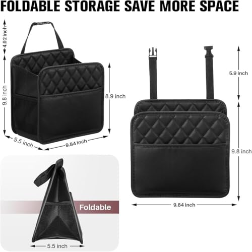 Image of Soko 2PC Car Caddy Back Seat Organizer, PU Leather Multi-Compartment Foldable Storage Bag, Space Saver Hanging Trash Bag, Foldable Garbage Utility Holder For Cars, Automobiles, SUV - Black