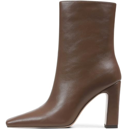 Lovee Cosee Brown Ankle Boots for Women 2025 Booties for Women Chunky Heel Square Toe Heeled Boots Comfort Leather Fall Winter Party Office Date Night Travel Casual Outfit Size 7