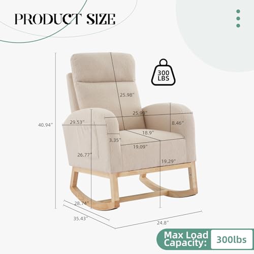Image of GarveeHome Rocking Chair Nursery,Glider Chair Nursery Chair with High Back and Side Pocket, Rocking Accent Armchair with Rubber Wood Legs for Living Room /Bedroom /Nursery