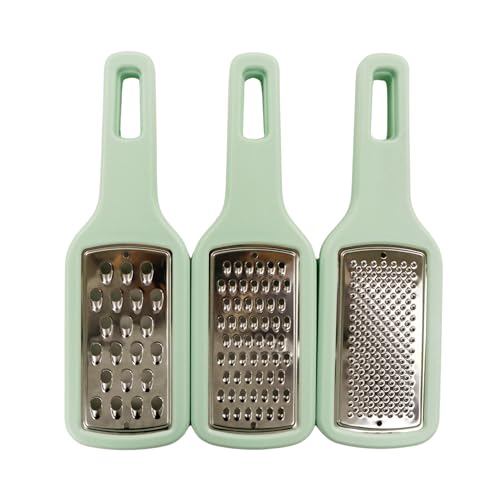 Fackelmann Ocean Set de 3 Ralladores de Cocina, Apilables, Fácil Almacenamiento, Acero Inoxidable y Poliestireno, Aptos para Lavavajillas, 21 x 6,5 x 4 cm, Verde Agua, 1 ud