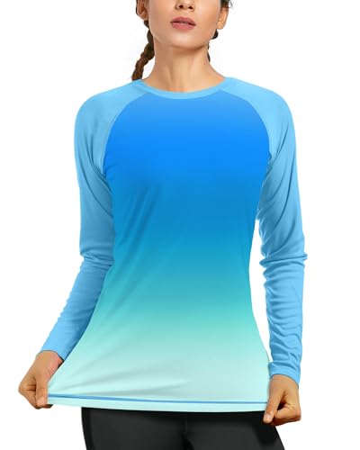 isnowood Women's UPF 50+ Sun Protection Shirts, Long Sleeve UV Rash Guard Swim Shirt, Workout Hiking Running Athletic Tops
