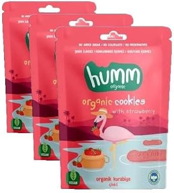 Humm Organic Organik Vegan  ilekli Kurabiye - 55g 3 paketi