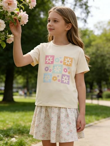 Image of Girls' Graphic Tees Summer Cute Tops Casual Short Sleeve Crew Neck T Shirts