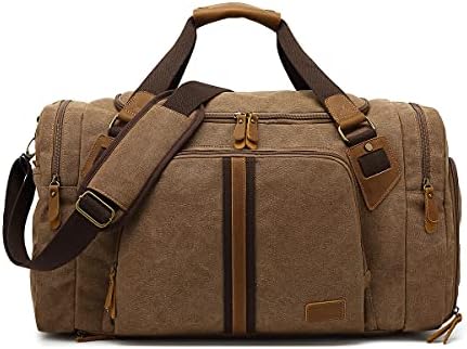 Travel Duffel Bag,Waterproof Canvas Genuine Leather Weekend bag,Carry on Weekender Overnight Bag with Shoes Compartment for Men Women Water-proof & Tear Resistant Travel Bag Sports Gym Bag (Khaki) 2 Travel Duffel Bag,Waterproof Canvas Genuine Leather Weekend bag,Carry on Weekender Overnight Bag with Shoes Compartment for Men Women Water-proof & Tear Resistant Travel Bag Sports Gym Bag (Khaki)