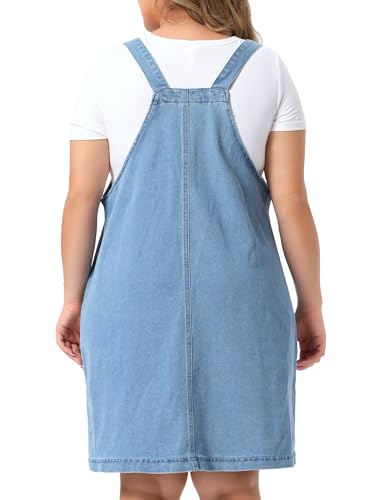 Image of Agnes Orinda Plus Size Women's Denim Overalls Dress Adjustable Strap Bib Suspender Skirts Jumper Jeans Dresses with Pockets