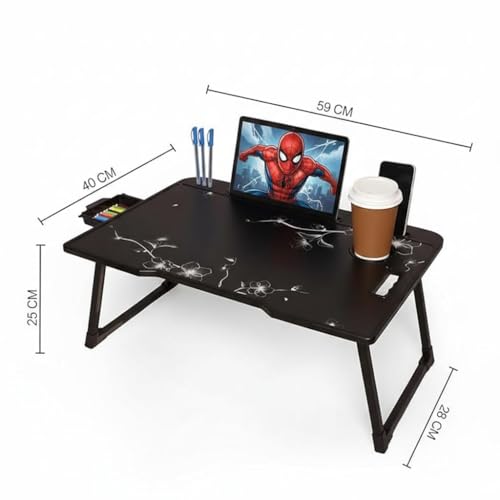 Image of WINDLY Wood Multipurpose Foldable Laptop Table with Cup Holder | Table Home Study Writing Table, Foldable and Portable /Ergonomic Edges Kids & Adults (Flower)