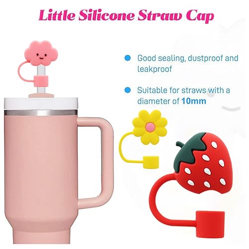 Image of Straw Cover Cap for Stanley Cup,Straw Topper Compatible for 30&40 Oz Tumbler with Handle,10mm 0.4in Dust-Proof Reusable StrawCovers for Christmas Gifts