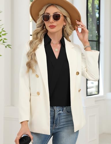Image of LOMON 3 /4 Length Sleeve Womens Tops Dressy V Neck Collared Shirts Trendy Business Casual Work Blouses Vacation Outfits 2026