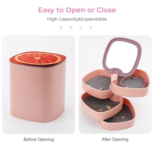 Organiseur de bijoux rose mûr pamplemousse avec couvercle pour boucles - 4