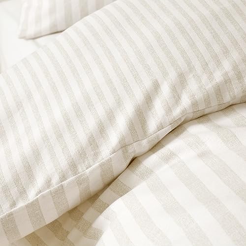 Catherine Lansfield Brushed Cotton Stripe Reversible Double Duvet Cover Set with Pillowcases Natural - Image 4