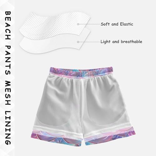 Pigsaly Boys Swim Trunks Pink Mermaid Scales Sparkling Princess Boys Board Shorts Swimsuit Swimwear Summer Bathing Suit 4T4