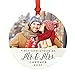 Andaz Press Photo Personalized Metal Christmas Ornament, Wedding, First Christmas as Mr. and Mrs. 2023, Light Rustic Wood, 1-Pack, Includes Ribbon and Gift Bag, Custom Bride Groom Name Date