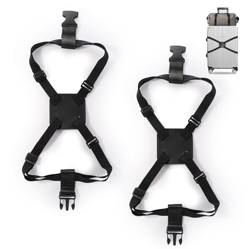Image of Huakaile 2 Pack Luggage Straps for Suitcase, Adjustable Luggage Belt Bungees Straps with Buckle, Elastic Suitcase Straps Connectors for Travel Tie Down Backpack Bag Cruise Accessories (Black)