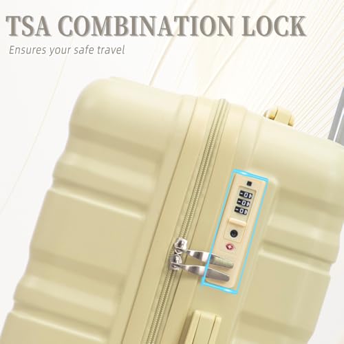 ABS Spinner Wheel Luggage, Carry on Suitcase, Matching Color,TSA Combination Lock (Light Yellow)2