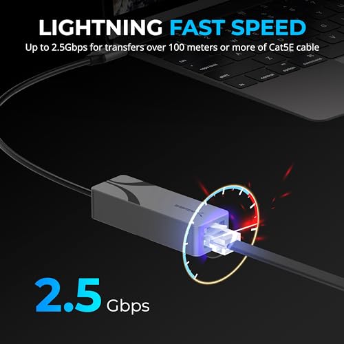 Image of SABRENT USB-C to 2.5Gbps Ethernet Adapter, Aluminum USB-C to RJ45 Network Adapter for MacBook Pro /Air, iPad Pro (2018 & Later), Windows, Linux (NT-25GA)