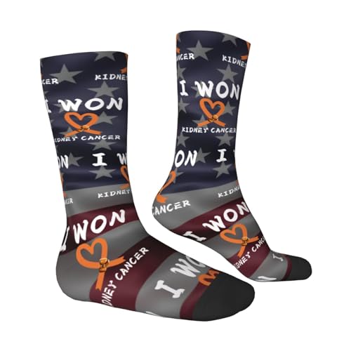 Kidney Cancer Awareness Orange Ribbon I Won Survivor Support Adult Polyester Crew Socks Breathable Moisture-Wicking Athletic Running Gym23