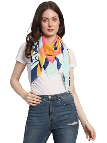 Image of Ravaiyaa - Attitude is everything Women Silk Digital Print Large Square Scarf Breathable Lightweight Neckerchief Printed Headscarf 40 inch x 40 inch Inch