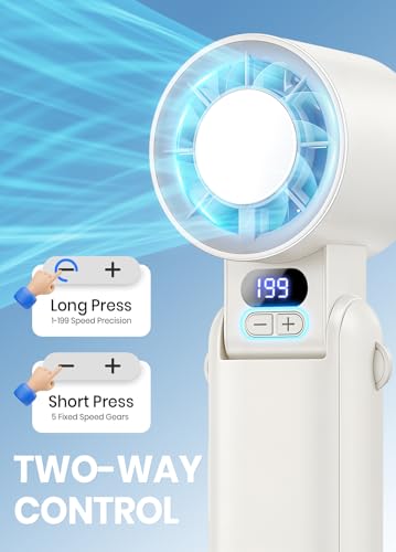 Deyhoc Portable Handheld Turbo Fan, 1-199 Speed Adjustable with LED Display, High-Power Motor, Rechargeable Battery, 4 IN 1 Pocket Design Mini Fans for Indoor/Outdoor/Travel/Work, White - view 3