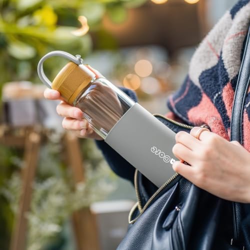 Image of Borosilicate Glass Water Bottle 500 ml | Leakproof Bamboo Lid & Silicone Sleeve | BPA Free Reusable Drinking Bottle for Office, Gym, Travel & Daily Use