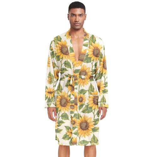 STAYTOP Brilliant Sunflowers Men's Nightshirt,Soft Kimono Bathrobe Men Long Sleeve Mens Sleepwear